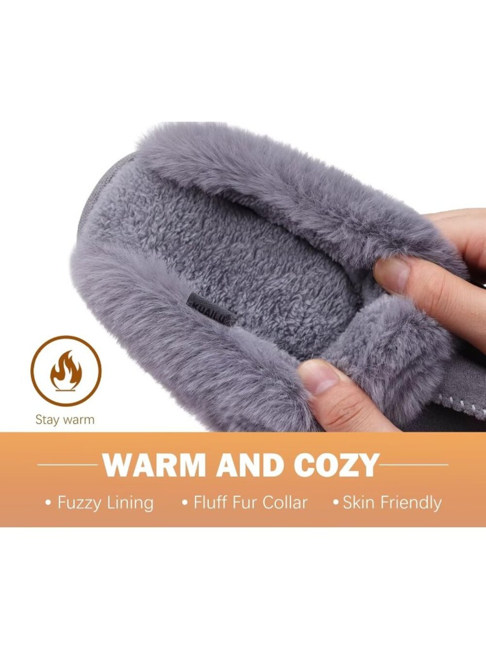 Womens Dark Grey Cozy Memory Comfy Winter Scuff Indoor Outdoor Rubber Hard Sole - Picture 5 of 6